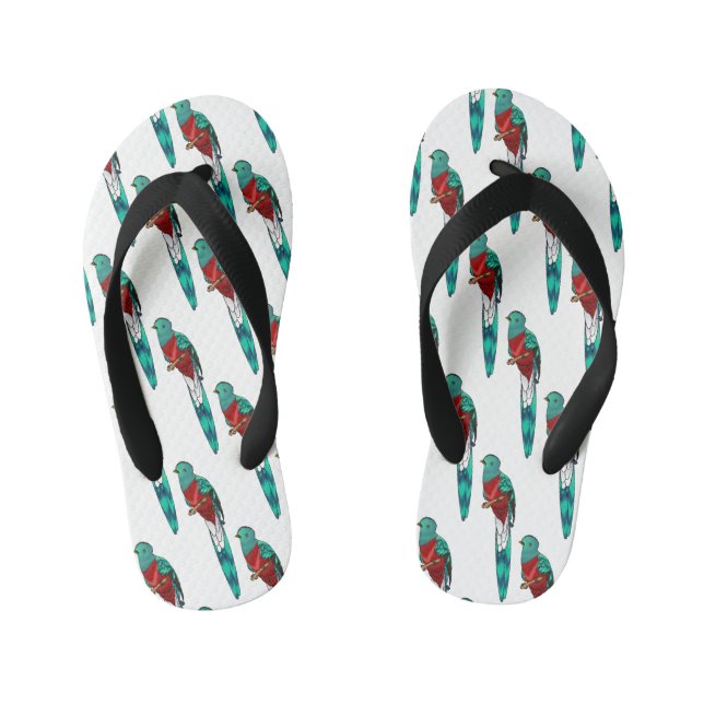 Resplendent quetzal bird cartoon illustration  kid's flip flops (Footbed)