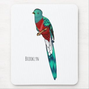 Resplendent quetzal bird cartoon illustration mouse mat