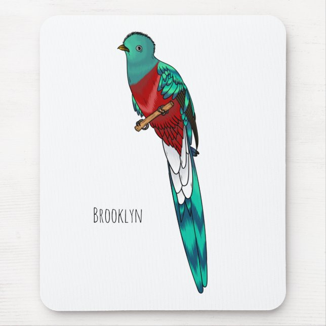 Resplendent quetzal bird cartoon illustration mouse mat (Front)