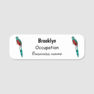Resplendent quetzal bird cartoon illustration name tag