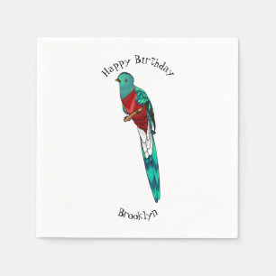 Resplendent quetzal bird cartoon illustration  napkin