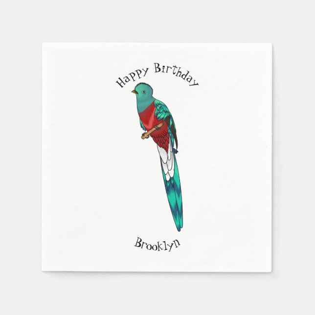Resplendent quetzal bird cartoon illustration  napkin (Front)
