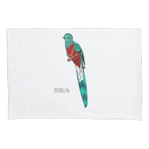 Resplendent quetzal bird cartoon illustration pillowcase
