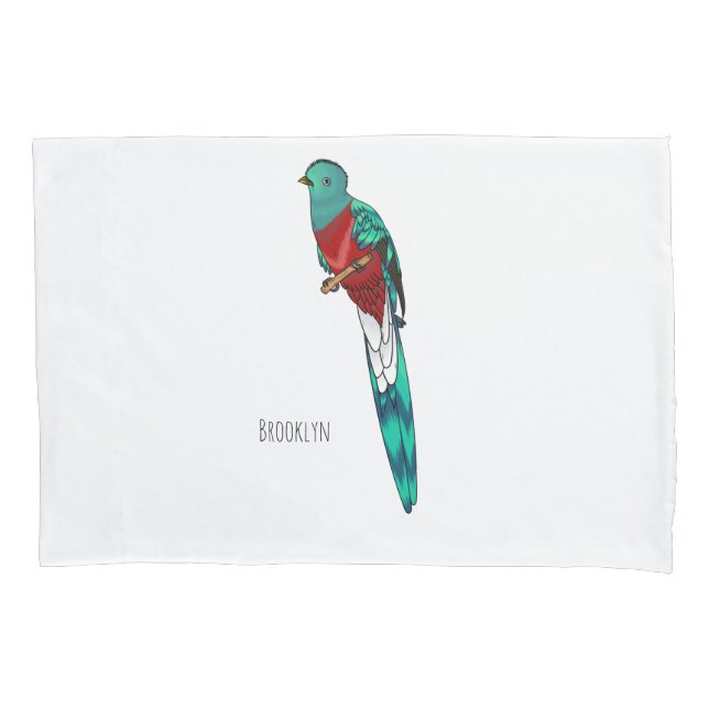 Resplendent quetzal bird cartoon illustration pillowcase (Front)