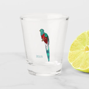 Resplendent quetzal bird cartoon illustration shot glass