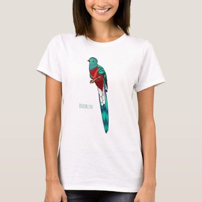 Resplendent quetzal bird cartoon illustration T-Shirt (Front)
