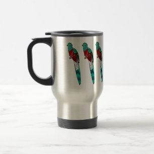 Resplendent quetzal bird cartoon illustration travel mug