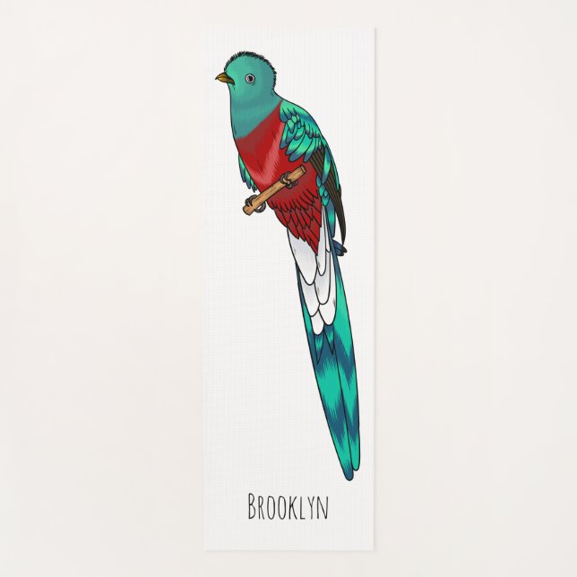 Resplendent quetzal bird cartoon illustration  yoga mat (Front)