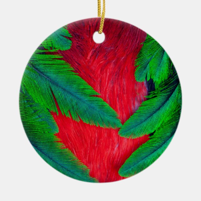 Resplendent Quetzal feather design Ceramic Tree Decoration (Front)