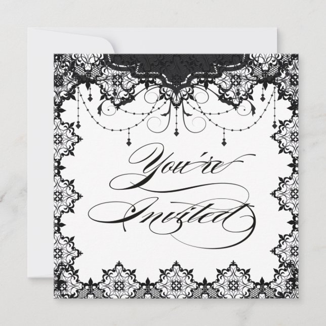Resplendent Romance Lace B&W Invitation (Front)