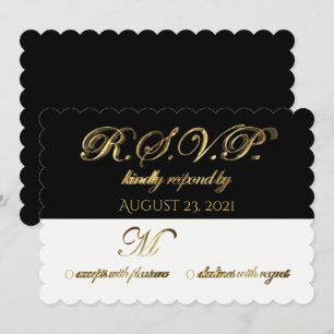 Response Reply Wedding RSVP Black White Gold Invitation