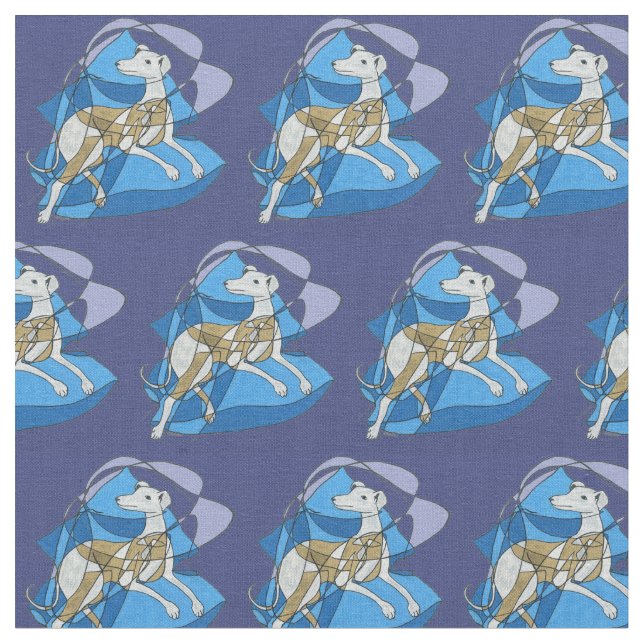 "Rest and Relaxation", Deco Italian Greyhound Blue Fabric (Close Up)
