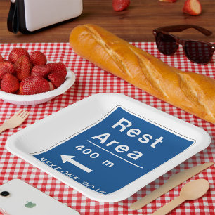 Rest Area 400m Left Road Sign Paper Plate