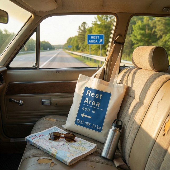 Rest Area 400m Left Road Sign Tote Bag (Creator Uploaded)