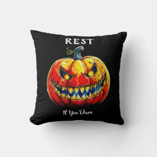 Rest if you dare Halloween Smiling Pumpkin Cushion