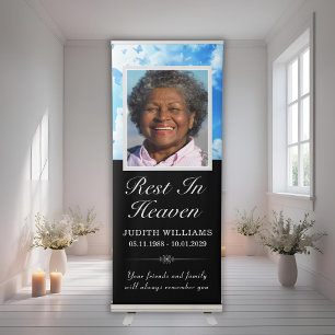 Rest In Heaven Sky Butterflies Memorial Service Retractable Banner