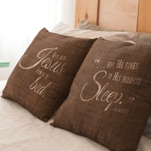 REST IN JESUS Faith Quote Two-Sided Brown  Cushion