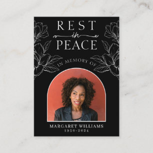 Rest in Peace Black Floral Photo Funeral Prayer Enclosure Card