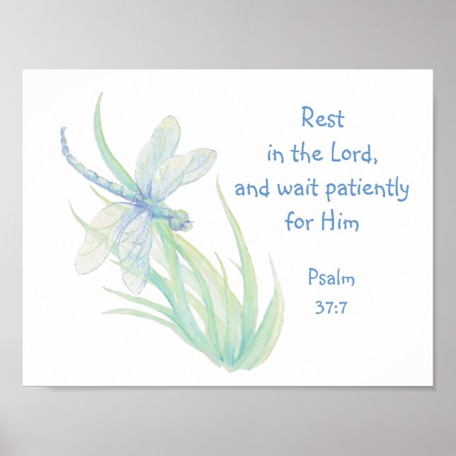 Rest in the Lord Scripture Dragonfly Blue, Green Poster (Front)