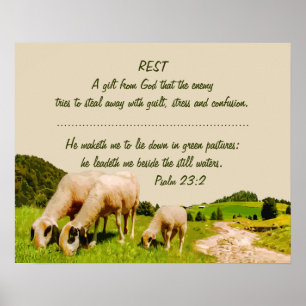 Rest Inspirational Psalm 23:2 Quote Poster