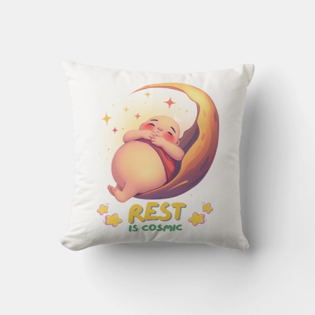 Rest is Cosmic Kids - Cute Sleeping Baby Cushion (Front)
