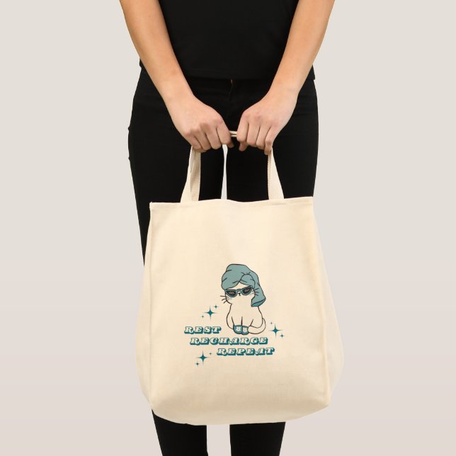 Rest, Recharge, Repeat - Selfcare and Cats Tote Bag (Front (Product))