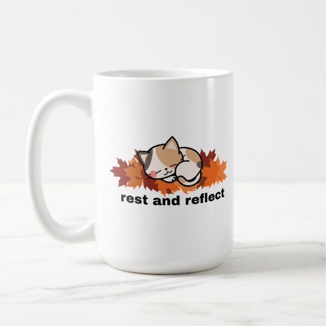 rest & reflect autumn cat coffee mug (Left)