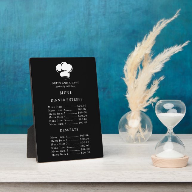 Restaurant Black White Chef Hat Menu Price Plaque (Side)
