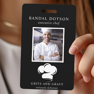 Restaurant Black White Chef Hat Photo ID ID Badge