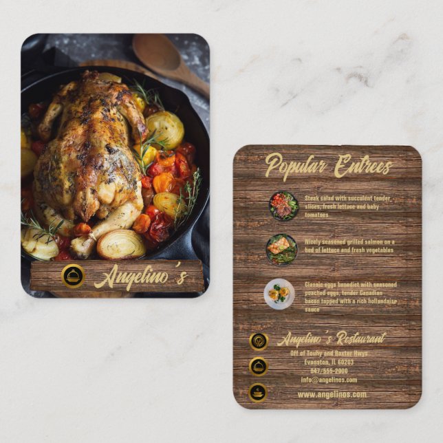 restaurant business card with entrees (Front/Back)
