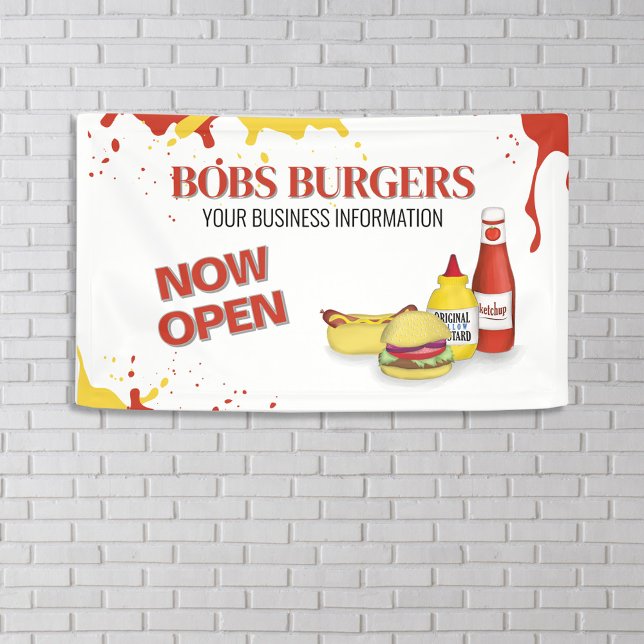 Restaurant Business Open Hamburger Sign  (Restaurant Hamburger Banner Sign)