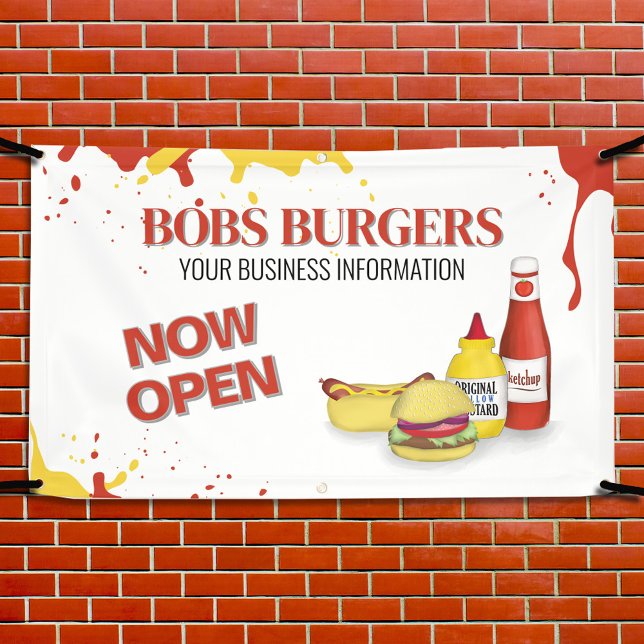 Restaurant Business Open Hamburger Sign  (Restaurant burger custom banner.)
