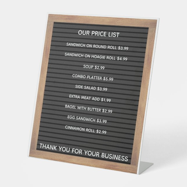 Restaurant Cafe Coffee Shop Store Price List Pedestal Sign (Front)