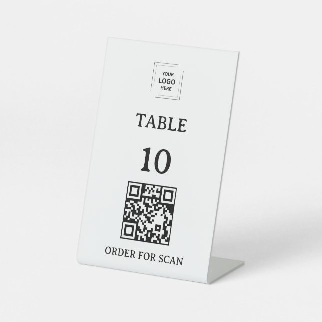 Restaurant Café Table Number QR Code Scan to Order Pedestal Sign (Front)