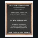 Restaurant Cafe Two Sided Menu Flyer Letterboard<br><div class="desc">Create a take-home flyer to promote your restaurant. This two-sided flyer has the look of a classic letter board or marquee style sign in black set in a brown wood frame. The front of the flyer has spots to add business information and contact details. The reverse side has space for...</div>