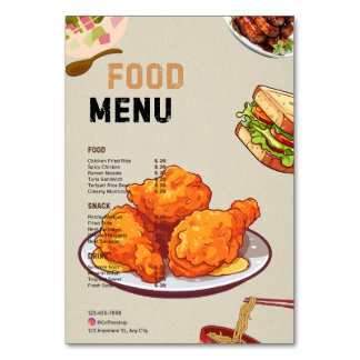 Restaurant/Cafeteria Menus Table Number