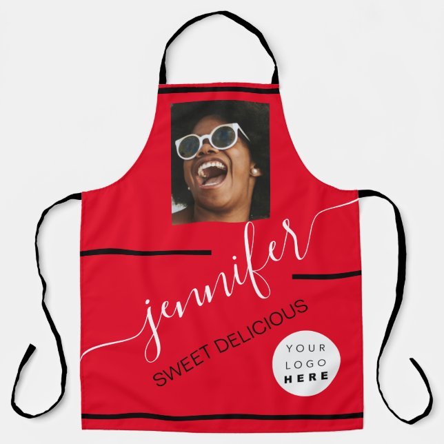 Restaurant Cakes Coffe Shop  Photo Logo Red Modern Apron (Front)