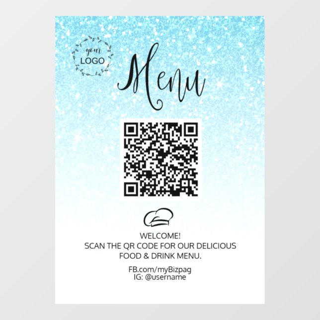 *~ Restaurant Coffee QR LOGO MENU Glitter Window Cling (Sheet)
