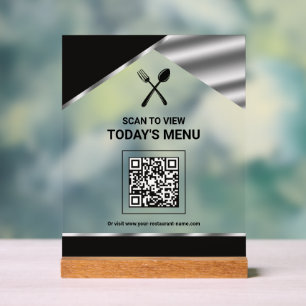 Restaurant Contactless QR Code Black Menu Acrylic Sign