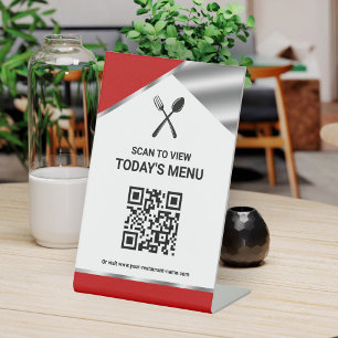 Restaurant Contactless QR Code Red Menu Pedestal Sign