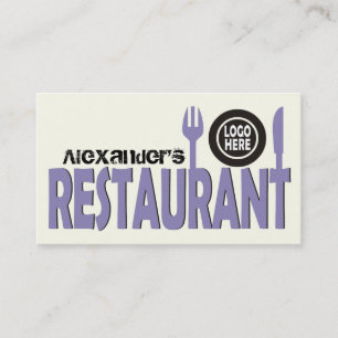Restaurant cutlery plate lavender black ivory business card