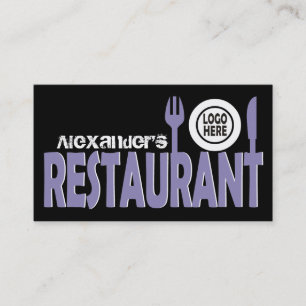 Restaurant cutlery plate lavender black white business card