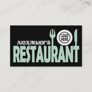 Restaurant cutlery plate mint green black white business card