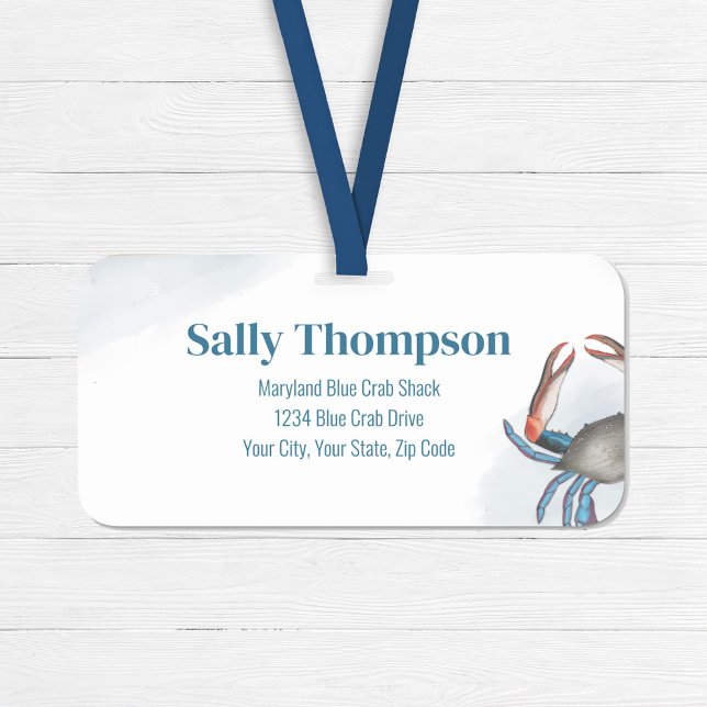 Restaurant Employee Seafood Name Tag  (Restaurant employee Name Tag with watercolor blue crab.)