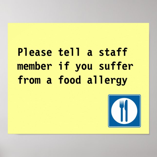 Restaurant Food Allergy notice Poster (Front)