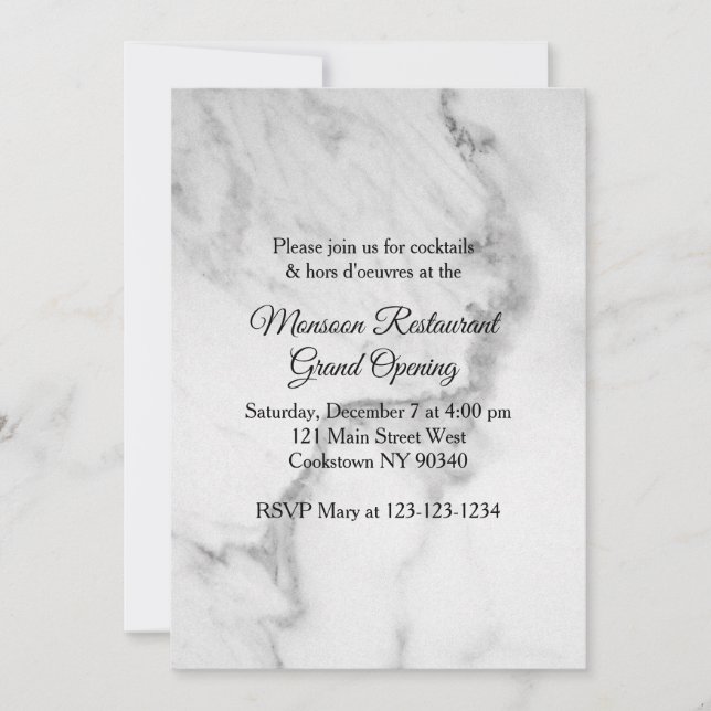 Restaurant Grand Opening marble Invitation (Front)