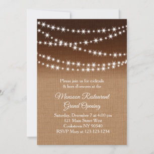 Restaurant Grand Opening Twinkle Lights burlap Invitation