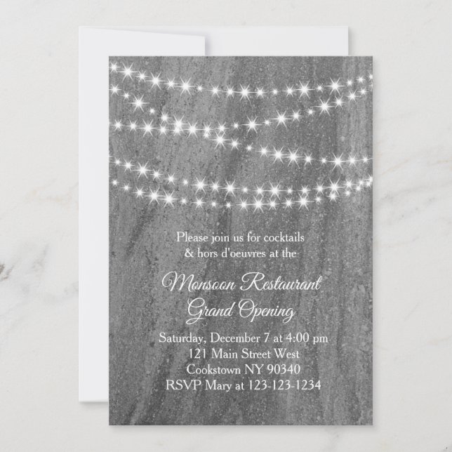 Restaurant Grand Opening Twinkle Lights granite Invitation (Front)