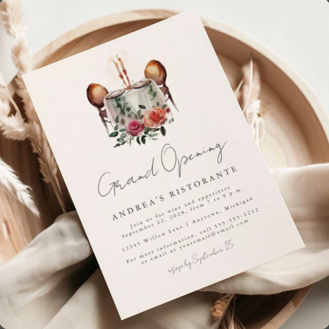 Restaurant Grand Opening Watercolor Table for Two Invitation (Creator Uploaded)