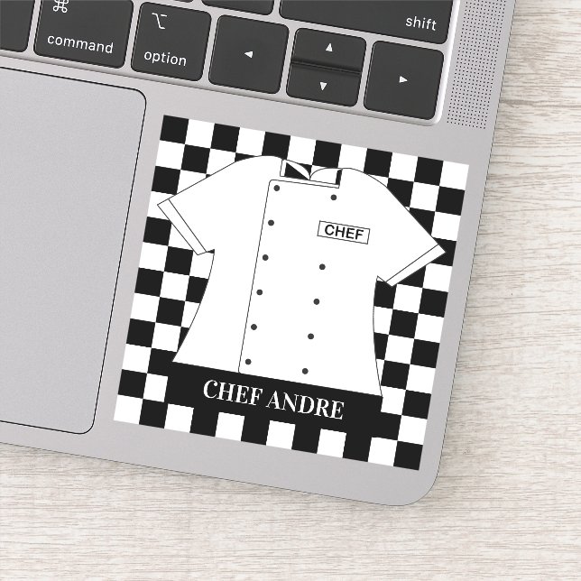 Restaurant Head Chef White Tunic Chequered Squares (Detail)